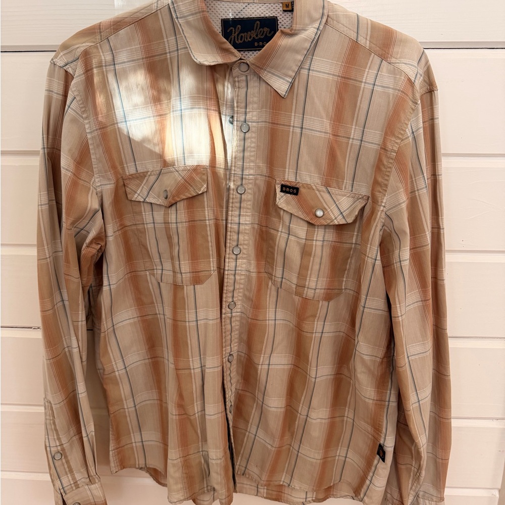 Howler Brothers Beige and Blue Plaid Shirt